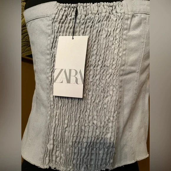 Zara Light Denim Button Up Tube Top New - Picture 12 of 12